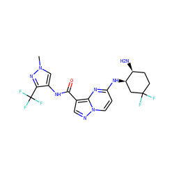 Cn1cc(NC(=O)c2cnn3ccc(N[C@@H]4CC(F)(F)CC[C@@H]4N)nc23)c(C(F)(F)F)n1 ZINC000473107140