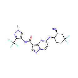 Cn1cc(NC(=O)c2cnn3ccc(N[C@@H]4CCC(F)(F)C[C@@H]4N)nc23)c(C(F)(F)F)n1 ZINC000473110541