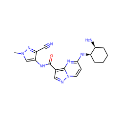 Cn1cc(NC(=O)c2cnn3ccc(N[C@@H]4CCCC[C@@H]4N)nc23)c(C#N)n1 ZINC000473108280