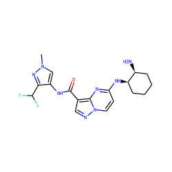 Cn1cc(NC(=O)c2cnn3ccc(N[C@@H]4CCCC[C@@H]4N)nc23)c(C(F)F)n1 ZINC000473108728