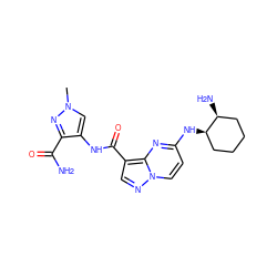 Cn1cc(NC(=O)c2cnn3ccc(N[C@@H]4CCCC[C@@H]4N)nc23)c(C(N)=O)n1 ZINC000473109549