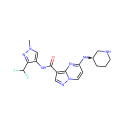 Cn1cc(NC(=O)c2cnn3ccc(N[C@@H]4CCCNC4)nc23)c(C(F)F)n1 ZINC000473160595