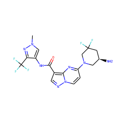 Cn1cc(NC(=O)c2cnn3ccc(N4C[C@H](N)CC(F)(F)C4)nc23)c(C(F)(F)F)n1 ZINC000473107756