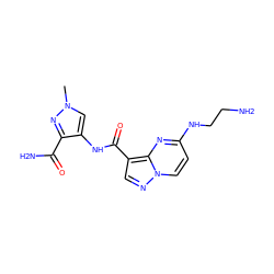 Cn1cc(NC(=O)c2cnn3ccc(NCCN)nc23)c(C(N)=O)n1 ZINC000473108522