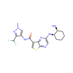 Cn1cc(NC(=O)c2csc3ncc(N[C@@H]4CCCC[C@@H]4N)nc23)c(C(F)F)n1 ZINC000473172848