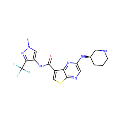 Cn1cc(NC(=O)c2csc3ncc(N[C@@H]4CCCNC4)nc23)c(C(F)(F)F)n1 ZINC000473156205