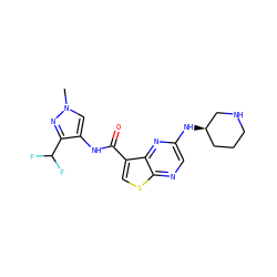 Cn1cc(NC(=O)c2csc3ncc(N[C@@H]4CCCNC4)nc23)c(C(F)F)n1 ZINC000473154392