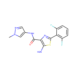 Cn1cc(NC(=O)c2nc(-c3c(F)cccc3F)sc2N)cn1 ZINC000145023756