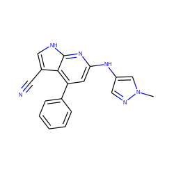 Cn1cc(Nc2cc(-c3ccccc3)c3c(C#N)c[nH]c3n2)cn1 ZINC000219683415