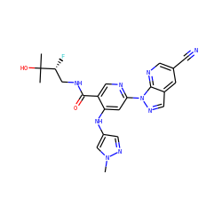 Cn1cc(Nc2cc(-n3ncc4cc(C#N)cnc43)ncc2C(=O)NC[C@@H](F)C(C)(C)O)cn1 ZINC001772647521