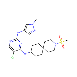 Cn1cc(Nc2ncc(Cl)c(NC3CCC4(CC3)CCN(S(C)(=O)=O)CC4)n2)cn1 ZINC001772607237