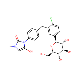 Cn1cc(O)n(-c2ccc(Cc3cc([C@@H]4O[C@H](CO)[C@@H](O)[C@H](O)[C@H]4O)ccc3Cl)cc2)c1=O ZINC000169694796