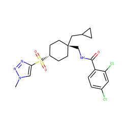 Cn1cc(S(=O)(=O)[C@H]2CC[C@@](CNC(=O)c3ccc(Cl)cc3Cl)(CC3CC3)CC2)nn1 ZINC000101232278