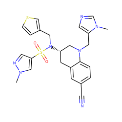 Cn1cc(S(=O)(=O)N(Cc2ccsc2)[C@H]2Cc3cc(C#N)ccc3N(Cc3cncn3C)C2)cn1 ZINC000028132493