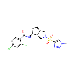 Cn1cc(S(=O)(=O)N2C[C@H]3[C@@H](NC(=O)c4ccc(Cl)cc4Cl)CC[C@H]3C2)nn1 ZINC000103263695