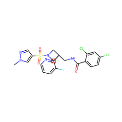 Cn1cc(S(=O)(=O)N2CC(CNC(=O)c3ccc(Cl)cc3Cl)(c3ncccc3F)C2)cn1 ZINC000040414347