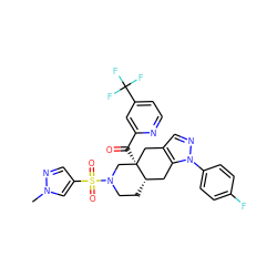 Cn1cc(S(=O)(=O)N2CC[C@H]3Cc4c(cnn4-c4ccc(F)cc4)C[C@]3(C(=O)c3cc(C(F)(F)F)ccn3)C2)cn1 ZINC001772654039