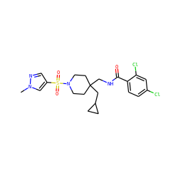 Cn1cc(S(=O)(=O)N2CCC(CNC(=O)c3ccc(Cl)cc3Cl)(CC3CC3)CC2)cn1 ZINC000040937581