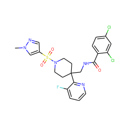 Cn1cc(S(=O)(=O)N2CCC(CNC(=O)c3ccc(Cl)cc3Cl)(c3ncccc3F)CC2)cn1 ZINC000049872193