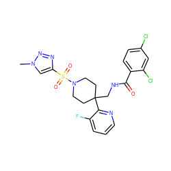 Cn1cc(S(=O)(=O)N2CCC(CNC(=O)c3ccc(Cl)cc3Cl)(c3ncccc3F)CC2)nn1 ZINC000042888130