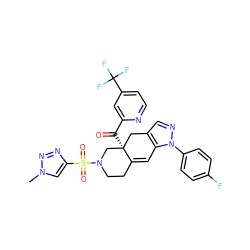 Cn1cc(S(=O)(=O)N2CCC3=Cc4c(cnn4-c4ccc(F)cc4)C[C@]3(C(=O)c3cc(C(F)(F)F)ccn3)C2)nn1 ZINC000221744537