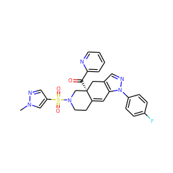 Cn1cc(S(=O)(=O)N2CCC3=Cc4c(cnn4-c4ccc(F)cc4)C[C@]3(C(=O)c3ccccn3)C2)cn1 ZINC000141935254