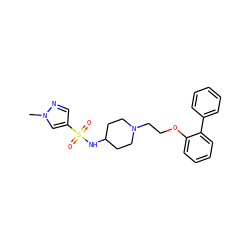 Cn1cc(S(=O)(=O)NC2CCN(CCOc3ccccc3-c3ccccc3)CC2)cn1 ZINC000653798399