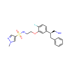 Cn1cc(S(=O)(=O)NCCOc2cc([C@@H](CN)Cc3ccccc3)ccc2F)cn1 ZINC000114259563