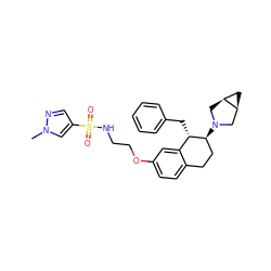 Cn1cc(S(=O)(=O)NCCOc2ccc3c(c2)[C@H](Cc2ccccc2)[C@@H](N2C[C@H]4C[C@H]4C2)CC3)cn1 ZINC000144670647