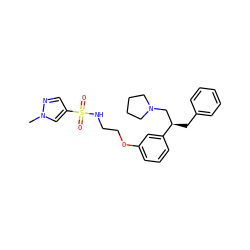 Cn1cc(S(=O)(=O)NCCOc2cccc([C@H](Cc3ccccc3)CN3CCCC3)c2)cn1 ZINC000114260681