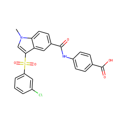 Cn1cc(S(=O)(=O)c2cccc(Cl)c2)c2cc(C(=O)Nc3ccc(C(=O)O)cc3)ccc21 ZINC000299856502