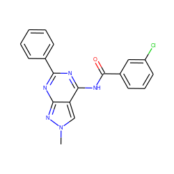 Cn1cc2c(NC(=O)c3cccc(Cl)c3)nc(-c3ccccc3)nc2n1 ZINC000049115922