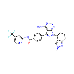 Cn1cc2c(n1)CCC[C@H]2n1nc(-c2ccc(C(=O)Nc3cc(C(F)(F)F)ccn3)cc2)c2c(N)ncnc21 ZINC000217077384