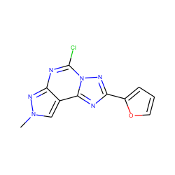 Cn1cc2c(nc(Cl)n3nc(-c4ccco4)nc23)n1 ZINC000095580389