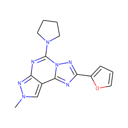 Cn1cc2c(nc(N3CCCC3)n3nc(-c4ccco4)nc23)n1 ZINC000095576348