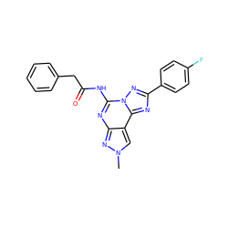 Cn1cc2c(nc(NC(=O)Cc3ccccc3)n3nc(-c4ccc(F)cc4)nc23)n1 ZINC000049116335