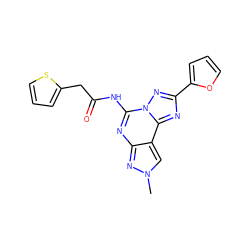 Cn1cc2c(nc(NC(=O)Cc3cccs3)n3nc(-c4ccco4)nc23)n1 ZINC000045285861