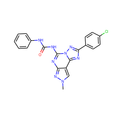 Cn1cc2c(nc(NC(=O)Nc3ccccc3)n3nc(-c4ccc(Cl)cc4)nc23)n1 ZINC000072126259