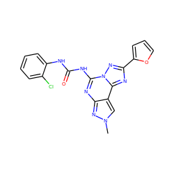 Cn1cc2c(nc(NC(=O)Nc3ccccc3Cl)n3nc(-c4ccco4)nc23)n1 ZINC000013472331