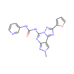 Cn1cc2c(nc(NC(=O)Nc3cccnc3)n3nc(-c4ccco4)nc23)n1 ZINC000013683575