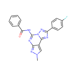 Cn1cc2c(nc(NC(=O)c3ccccc3)n3nc(-c4ccc(F)cc4)nc23)n1 ZINC000049112010