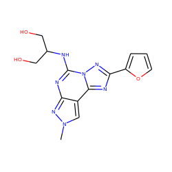 Cn1cc2c(nc(NC(CO)CO)n3nc(-c4ccco4)nc23)n1 ZINC000095575080