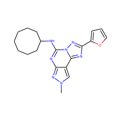 Cn1cc2c(nc(NC3CCCCCCC3)n3nc(-c4ccco4)nc23)n1 ZINC000095579056