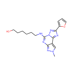 Cn1cc2c(nc(NCCCCCCO)n3nc(-c4ccco4)nc23)n1 ZINC000095573288