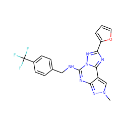 Cn1cc2c(nc(NCc3ccc(C(F)(F)F)cc3)n3nc(-c4ccco4)nc23)n1 ZINC000095578520