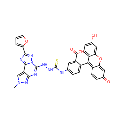 Cn1cc2c(nc(NNC(=S)Nc3ccc(-c4c5ccc(=O)cc-5oc5cc(O)ccc45)c(C(=O)O)c3)n3nc(-c4ccco4)nc23)n1 ZINC001772576088