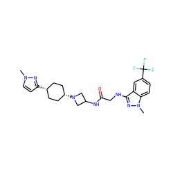 Cn1ccc([C@H]2CC[C@@H](N3CC(NC(=O)CNc4nn(C)c5ccc(C(F)(F)F)cc45)C3)CC2)n1 ZINC000261079568