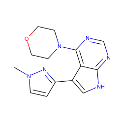 Cn1ccc(-c2c[nH]c3ncnc(N4CCOCC4)c23)n1 ZINC000299857795