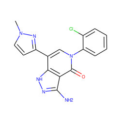 Cn1ccc(-c2cn(-c3ccccc3Cl)c(=O)c3c(N)n[nH]c23)n1 ZINC000653782523