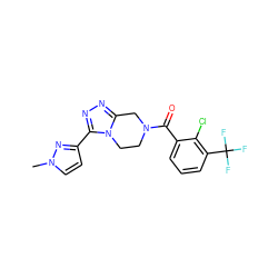 Cn1ccc(-c2nnc3n2CCN(C(=O)c2cccc(C(F)(F)F)c2Cl)C3)n1 ZINC000095565853